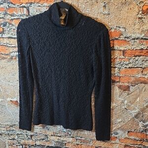 Per Se Black Lace Mock Turtleneck Top, Sz XS